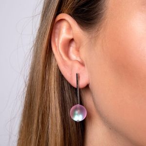 Iridescent Pink and Stainless Steel NOGU Mermaid Glass Drop Earrings
